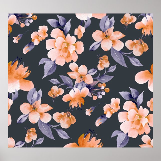 Painted Flowers Seamless Background Poster (Front)