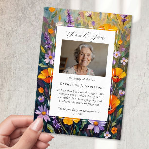 Painted Flowers Sympathy Photo Funeral Thank You Card