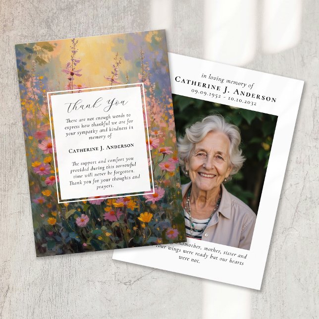 Painted Flowers Sympathy Photo Funeral Thank You Card (Creator Uploaded)