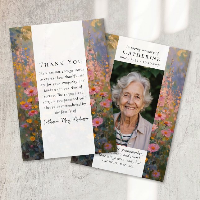 Painted Flowers Sympathy Photo Funeral Thank You Card (Creator Uploaded)