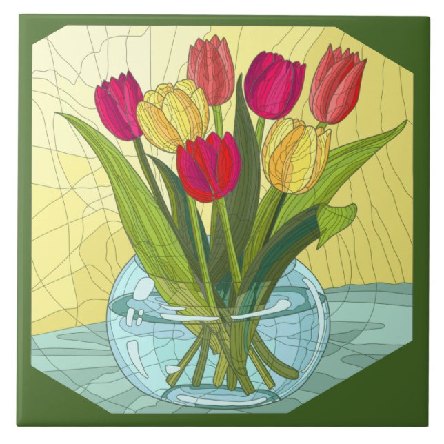 Painted flowers, vase of tulips tile (Front)