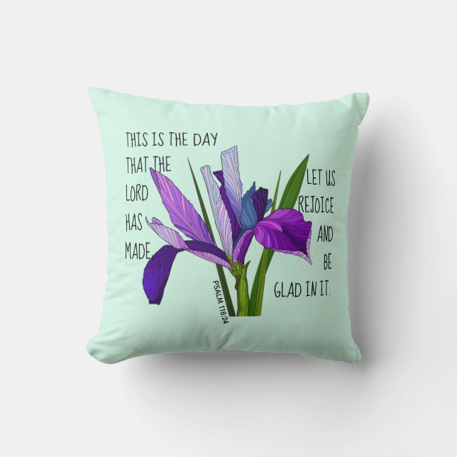 Painted flowers, verse from Psalm 118:24 Cushion (Front)