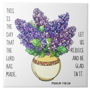 Painted flowers, verse from Psalm 118:24 Tile