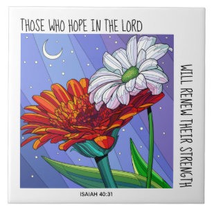 Painted Flowers, w verse from Isaiah 40:31 Tile