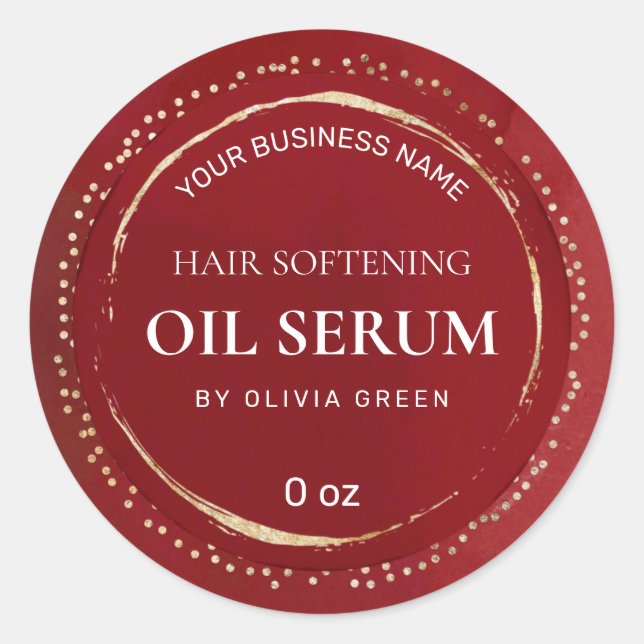 Painted Foil Dots Red And Gold Hair Serum Labels (Front)