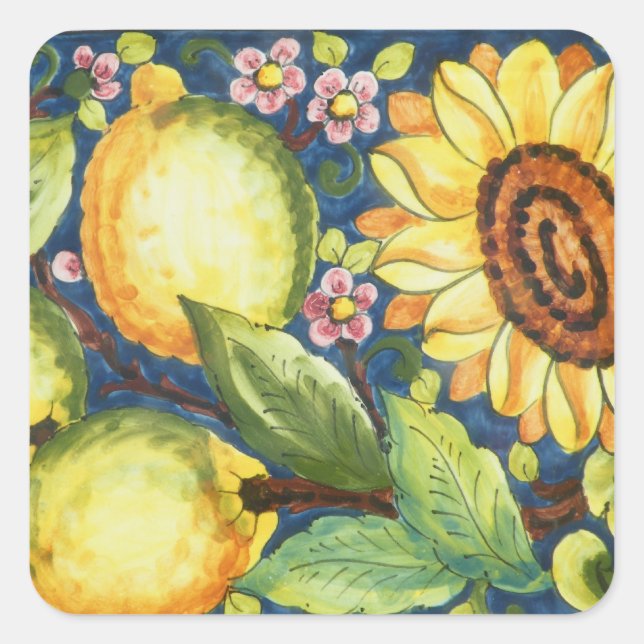 Painted Folk Art  Sun Flower Square Sticker (Front)