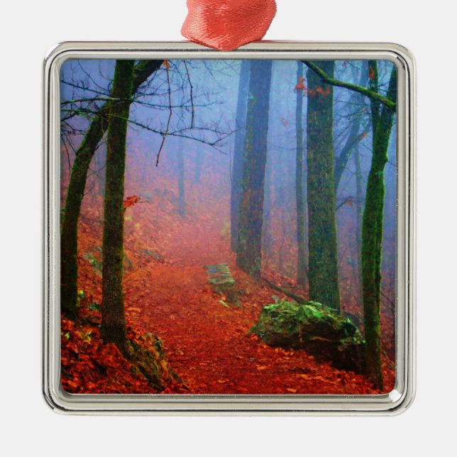 Painted Forest Autumn Blue Fog Metal Tree Decoration (Front)