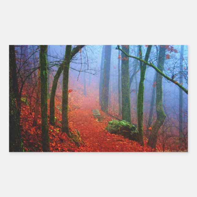 Painted Forest Autumn Blue Fog Rectangular Sticker (Front)