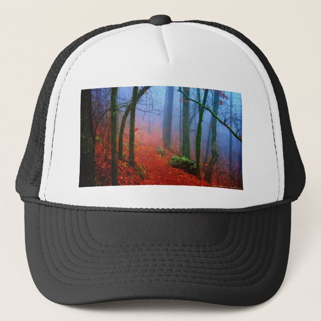 Painted Forest Autumn Blue Fog Trucker Hat (Front)