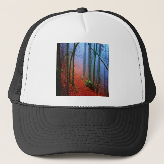 Painted Forest Autumn Blue Fog Trucker Hat (Front)