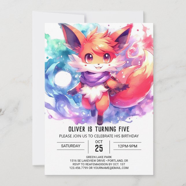 Painted Fox Birthday Invitation (Front)