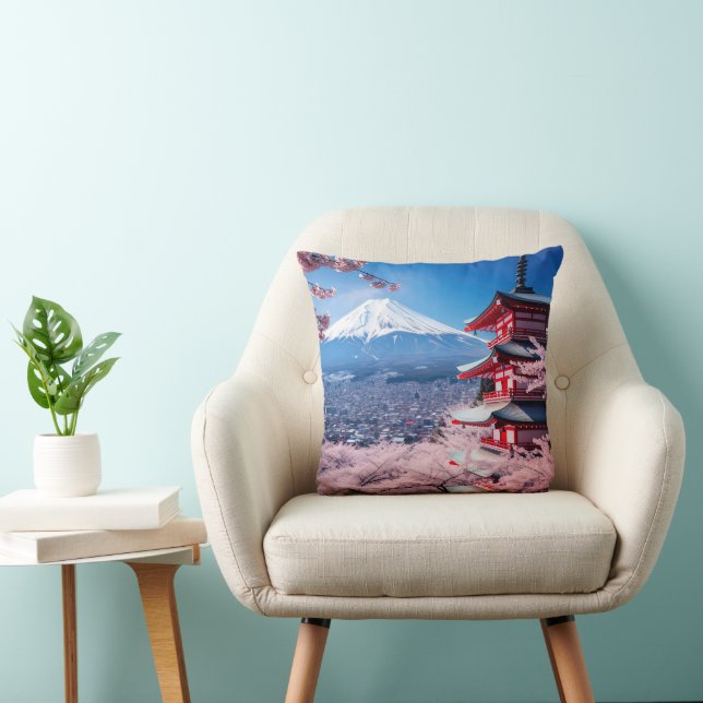 Painted Fuji mountain in cherry blossom season  Cushion (Chair)