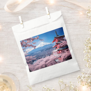 Painted Fuji mountain in cherry blossom season Favour Bags