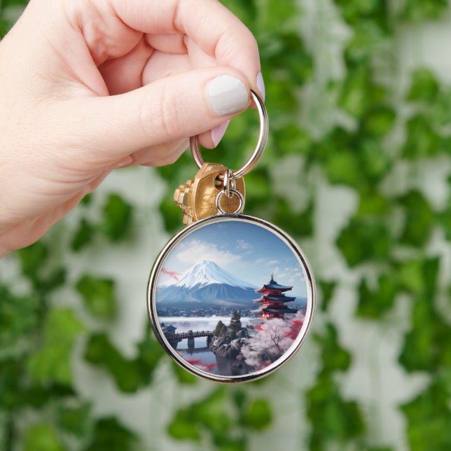 Painted Fuji mountain in cherry blossom season  Key Ring (Hand)