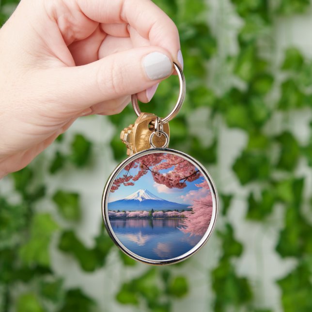 Painted Fuji mountain in cherry blossom season  Key Ring (Hand)