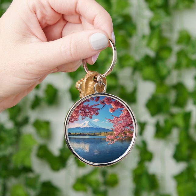 Painted Fuji mountain in cherry blossom season  Key Ring (Hand)