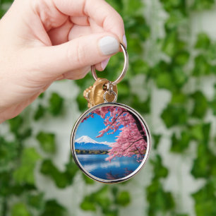 Painted Fuji mountain in cherry blossom season Key Ring