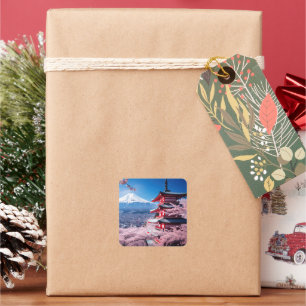 Painted Fuji mountain in cherry blossom season  Square Sticker