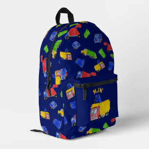 Painted Garbage Trucks Boys Monogrammed Printed Backpack