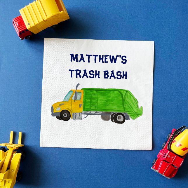 Painted Garbage Trucks Boys Personalised Napkin (Creator Uploaded)