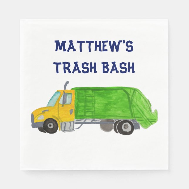 Painted Garbage Trucks Boys Personalised Napkin (Front)