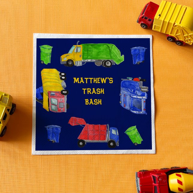 Painted Garbage Trucks Boys Trash Bash Party Napkin (Creator Uploaded)