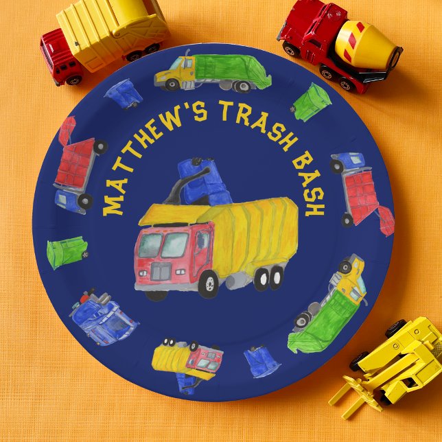 Painted Garbage Trucks Boys Trash Bash Party Paper Plate (Creator Uploaded)