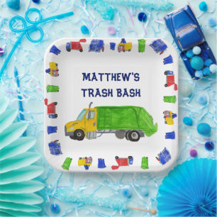 Painted Garbage Trucks Boys Trash Bash Party Paper Plate