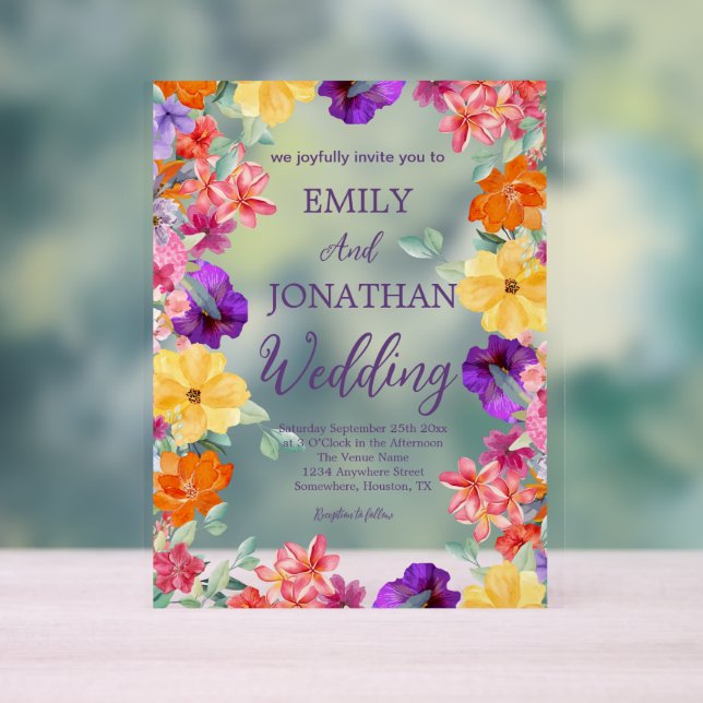 Painted garden wildflowers photo script  acrylic sign (Neutral)
