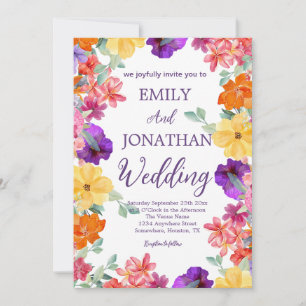 Painted garden wildflowers photo script invitation