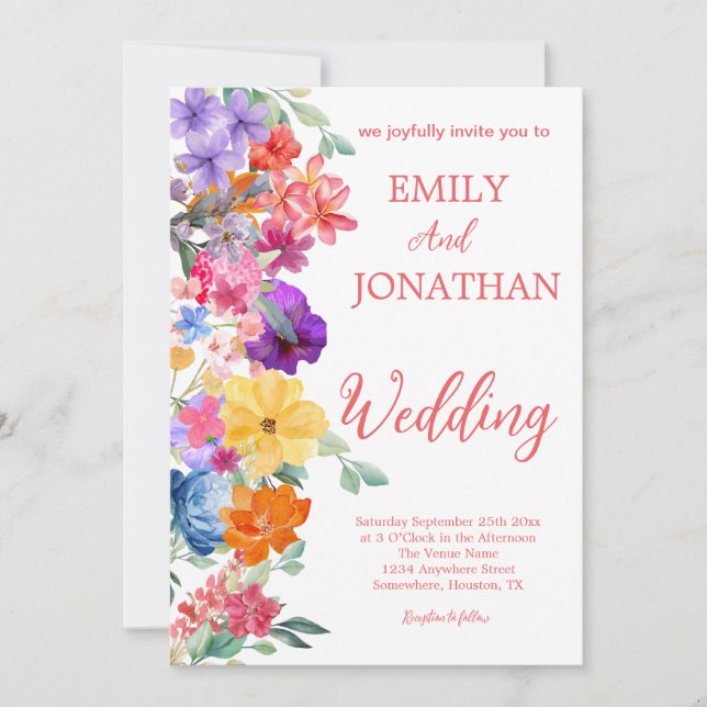 Painted garden wildflowers photo script  invitation (Front)