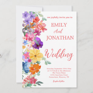 Painted garden wildflowers photo script invitation