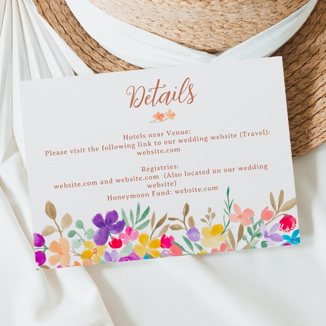 Painted garden wildflowers script wedding details enclosure card (Painted garden wildflowers script wedding details enclosure card)