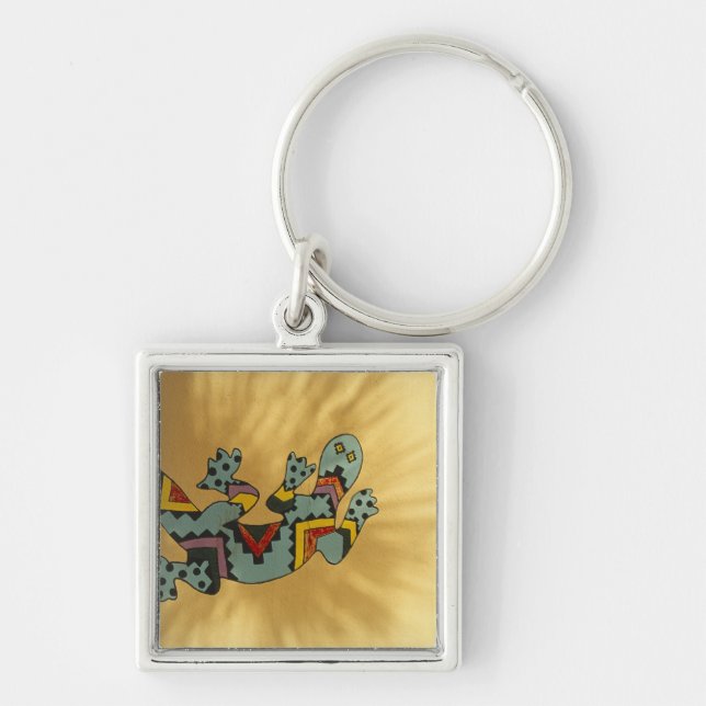 Painted gecko lizard on wall, Tucson, Arizona, Key Ring (Front)