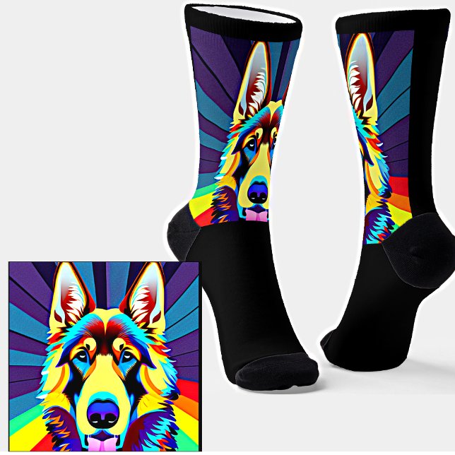 Painted German Shepherd Burst Background Black Socks (Creator Uploaded)