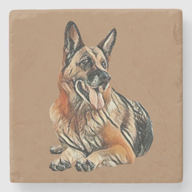Painted German Shepherd Marble Coaster (Front)