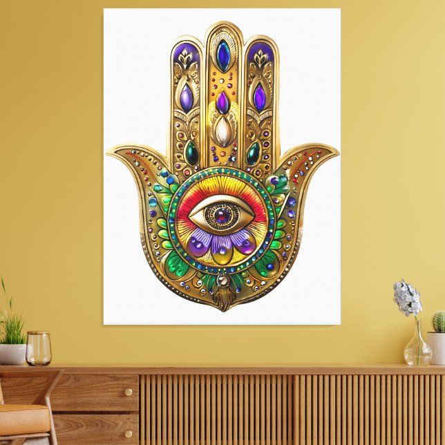 Painted Gold Hamsa Amethyst Ruby Third Eye Canvas Print (Insitu(LivingRoom))
