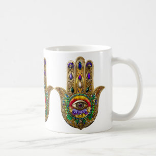Painted Gold Hamsa Amethyst Ruby Third Eye Coffee Mug