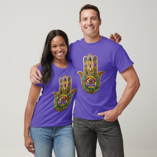 Painted Gold Hamsa Amethyst Ruby Third Eye T-Shirt