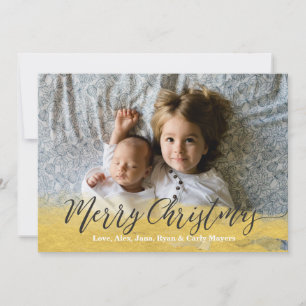 Painted Gold Merry Christmas Holiday Photocard Card