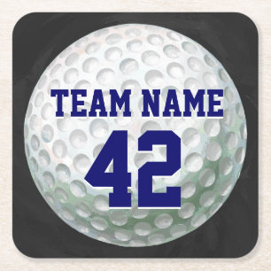 Painted Golf Ball with Name Square Paper Coaster