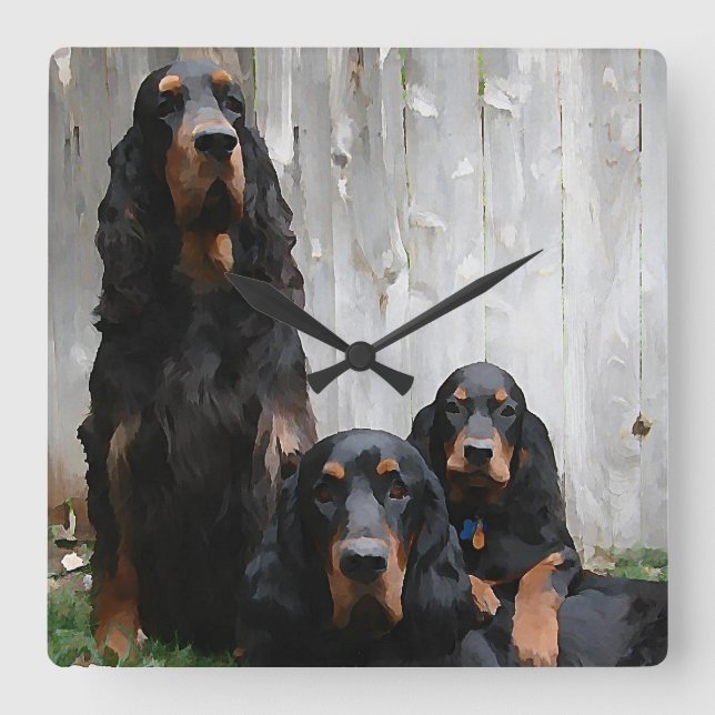 Painted Gordon Setter Generations Square Clock (Front)