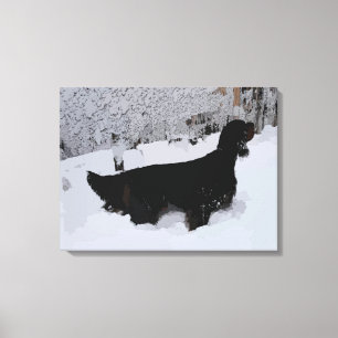 Painted Gordon Setter in Snowstorm Wrapped Canvas