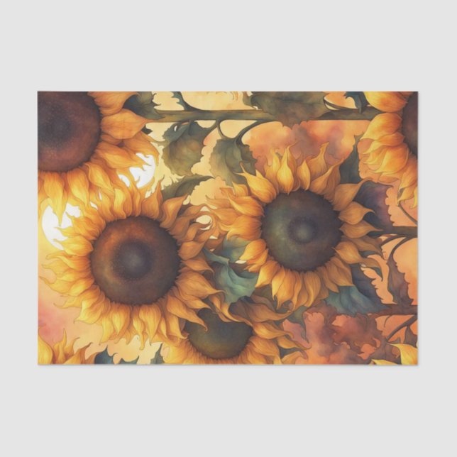 Painted Gothic Warm Sunflowers Decoupage Paper (Front)