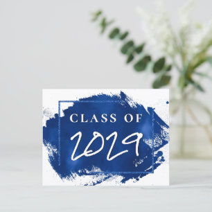 Painted Grad   Blue Splatter Brushstroke Party Invitation Postcard