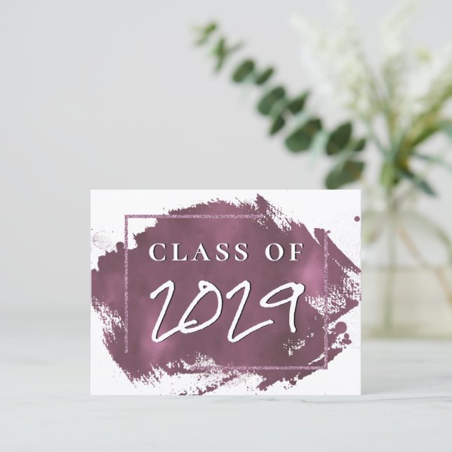 Painted Grad | Mauve Pink Splash Smudge Graduation Invitation Postcard (Standing Front)