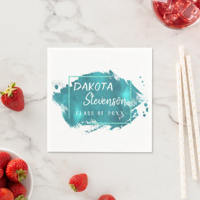 Painted Grad | Teal Splatter Brushstroke Party Napkin (Insitu)