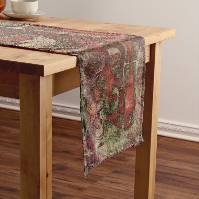 Painted Graffiti Grunge Autumn Red Green Rust Short Table Runner (In Situ)
