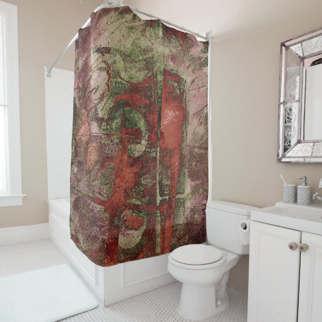 Painted Graffiti Grunge Autumn Red Green Rust Shower Curtain (In Situ)