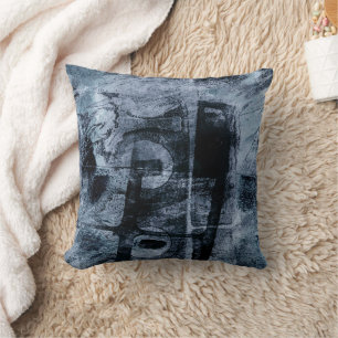 Painted Graffiti Grunge Dark Navy and Denim Blue Cushion